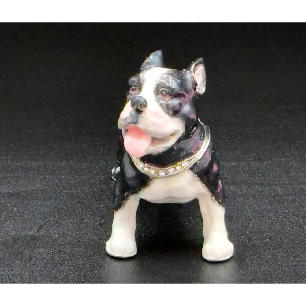 Rare Vintage Boston Terrier Dog Trinket Box Figurine Collectible Display Piece - Picture 3 of 6